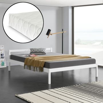 Cama doble Lynge con listones y colchón pino 180 x 200 cm - Blanco [en.casa]