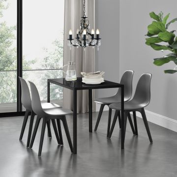 Juego de comedor Mesa + 4x sillas minimalista vidrio + plástico - 105 x 60 x 75 cm - Negro y Gris [en.casa]