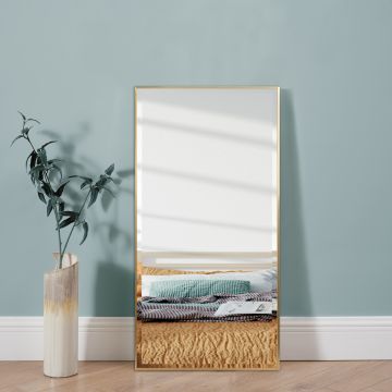 Espejo de pared Novoli rectangular con ganchos plástico 102 x 52 cm - Dorado [en.casa]