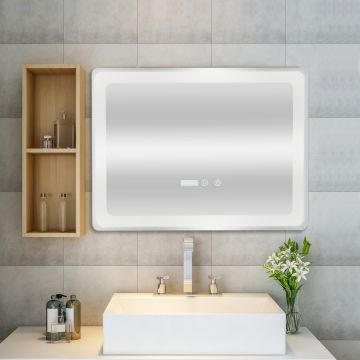 Espejo de pared con LED Casoli para baño antivaho reloj aluminio + cristal en diferentes tamaños - Plateado [pro.tec] 