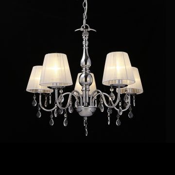 [lux.pro]® Lámpara de araña de cristal - blanca - E14 - Lámpara de techo moderna - 5 brazos Cromo 