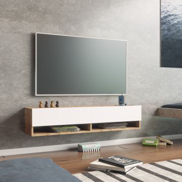Mueble TV suspendido Laitila Aglomerado 140x32x30 cm roble rústico / blanco [en.casa]