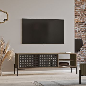 Mueble TV Lemi 2 Estantes Aglomerado/Metal 144 x 40 x 49 cm Roble Gris / Antracita [en.casa]