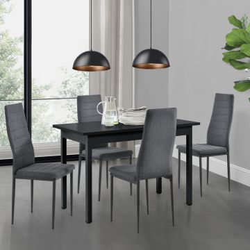 Juego de comedor Honningsvåg Mesa minimalista negra + 4x sillas grises de tela- 120 x 60 x 75 cm [en.casa]