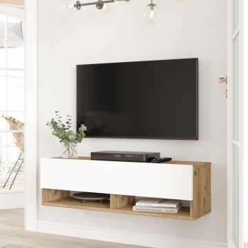 Mueble TV suspendido Laitila Aglomerado 100x32x30 cm roble rústico / blanco [en.casa]