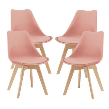 Juego de 4 sillas de comedor Fläten Cuero sintético y Patas de haya 81 x 49 x 57 cm - Rosa [en.casa]