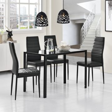Mesa de comedor Eschede con Tablero de vidrio para 4 personas metal 105 x 60 x 75 cm - Negro [en.casa]