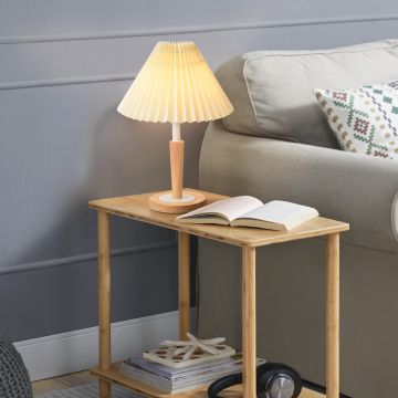 Lámpara de mesa Sittingbourne 1x E14 40 W metal + tela  35 x Ø 24 cm - Efecto madera / Blanco [lux.pro]