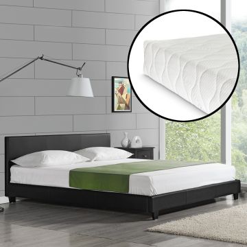 [Corium] Cama de cuero sintético moderna - con [neu.haus] colchón de espuma fría (160 x 200) (negro)