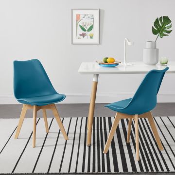 Set de 2x sillas de comedor Fläten estilo escandinavo cuero sintético y  madera de haya 81 x 49 x 57 cm - Turquesa [en.casa]