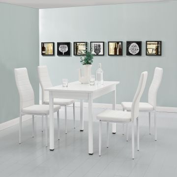 Set de comedor Jørpeland  mesa de comedor con 4 sillas MDF acero Polipiel 120 x 60 x75 cm - Blanco [en.casa] 