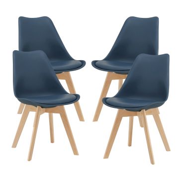 Juego de 4 sillas de comedor Fläten Cuero sintético y Patas de haya 81 x 49 x 57 cm - Azul [en.casa]