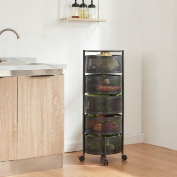 Carrito de cocina Steigen con 5 cestas redondas acero 90xØ33cm - Negro [en.casa]