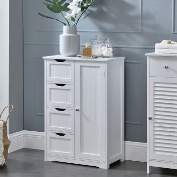 [en.casa] Mueble de baño – 81x55x30cm – blanco con 4 cajones y 3 estantes