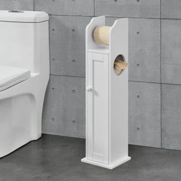 [en.casa]® Mueble de baño - 78 x 20 x 18 cm - Armario con puerta - con Soporte para papel higiénico - Blanco