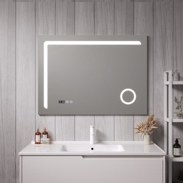 Espejo de pared con LED Chambave para baño IP65 antivaho reloj aluminio en diferentes tamaños - Plateado [pro.tec] 