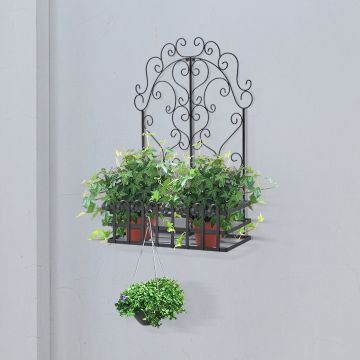 Soporte para plantas de pared Bjerkreim decorativo metal 65 x 50 x 18 cm negro [casa.pro]