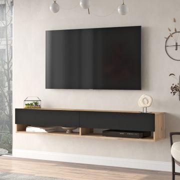 Mueble TV suspendido Laitila Aglomerado 180x32x30 cm - Roble y Negro [en.casa]