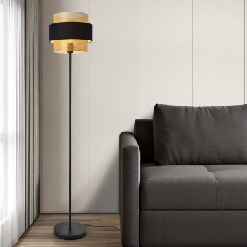 Lámpara de pie Albans pantalla doble metal, plástico y tela 160 x Ø 30 cm - Negro / Dorado [lux.pro]