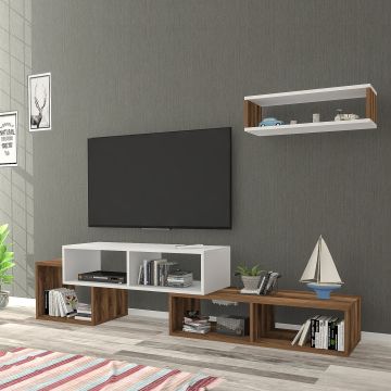 Mueble TV con estante cubo Malvik aglomerado 170x30x42 cm - Blanco/Roble antiguo [en.casa]