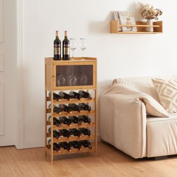 Estantería de vino Gjerstad con portavasos bambú 100x47x28cm - Natural [en.casa]