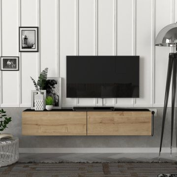 Mueble TV suspendido Toivakka aglomerado 135 x 31 x 25 cm - Negro / Roble [en.casa]