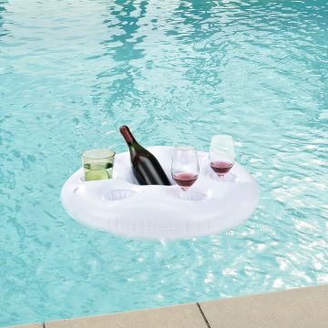 [casa.pro] Colchoneta bandeja hinchable de piscina - bar flotante -  con soporte para 6 vasos y 1 botella/cubo - blanco - 