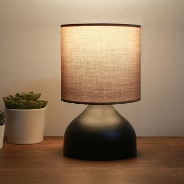 Lámpara de mesa Shoreham 1xE27 20 W metal /tela 32 x Ø 19 cm negro / marrón [lux.pro]