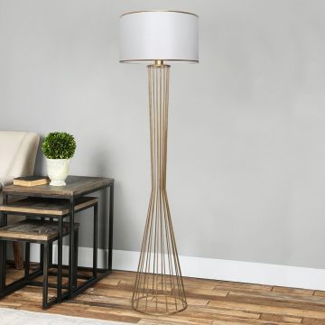 Lámpara de pie Newcastle 1xE27 20 W metal tela 21 x Ø 38 cm blanco / efecto latón  [lux.pro]