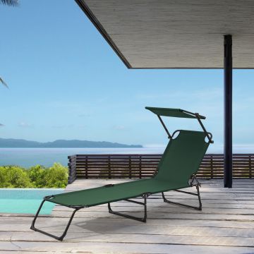 [casa.pro]® Tumbona plegable 190cm verde oscuro con techo acero hamaca