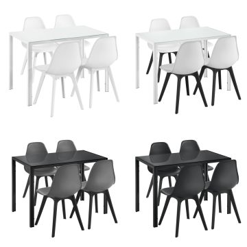 Juego de comedor Mesa de comedor minimalista + 4x sillas - 105cm x 60cm x 75cm En diferentes colores [en.casa]
