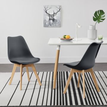 Set de 2x sillas de comedor Fläten estilo escandinavo cuero sintético y  madera de haya 81 x 49 x 57 cm - Gris [en.casa]