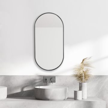 Espejo de pared ovalado Picciano aluminio - 40 x 80 cm - Negro mate [en.casa]