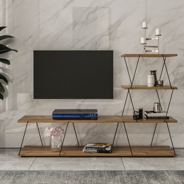Mesa de TV Båtsfjord con estantes aglomerado 150x30x93 cm - Efecto madera [en.casa]