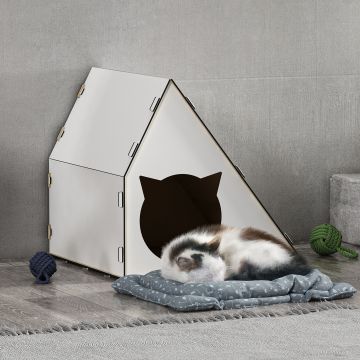 Casa para gatos Lani MDF 40 x 42 x 40 cm blanco [en.casa]