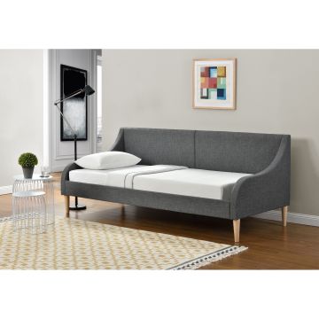 Sofá-cama Individual - tela y patas de plástico imitación madera - 90 x 200 cm - Gris [en.casa]