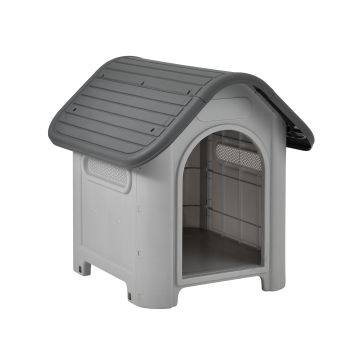 [en.casa] Caseta de plástico para perros- gris / negro - PVC - 75 x 59 x 66 cm