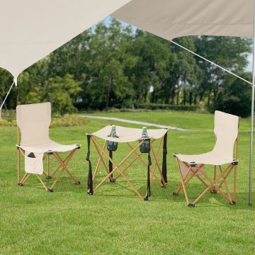 Mesa portátil con 2 sillas plegables camping Banzi acero tela  [casa.pro]