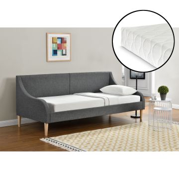 Sofá-cama Individual con colchón de espuma fría - tela y patas de plástico - 90 x 200 cm - Gris [en.casa]
