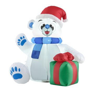 [en.casa]® Oso polar de Navidad Autoinflable iluminada por LED - 120 x 100 x 70 cm - con Regalo - Figura de navideño - Decoración De Jardín o Casa