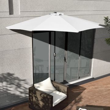 [casa.pro] Sombrilla de media pantalla con manivela blanca Ø300cm para jardín, terraza