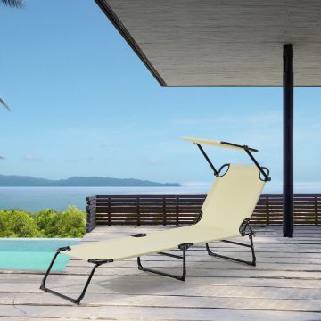 [casa.pro]® Tumbona plegable 190cm beige con techo acero hamaca