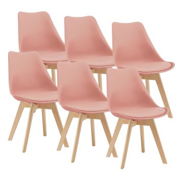 Set de 6x sillas de comedor Fläten estilo escandinavo cuero sintético y  madera de haya 81 x 49 x 57 cm - Rosa [en.casa]